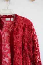 Chico's Red Velvet Floral Sheer Cardigan | 2 (L)