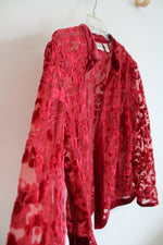 Chico's Red Velvet Floral Sheer Cardigan | 2 (L)