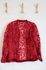 Chico's Red Velvet Floral Sheer Cardigan | 2 (L)