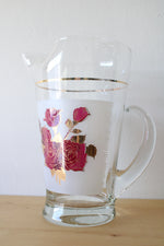 Vintage Rose Etched Gold Glass Pitcher