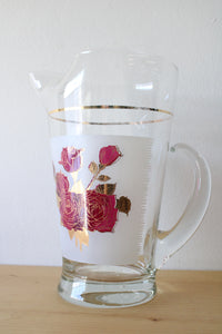 Vintage Rose Etched Gold Glass Pitcher