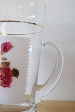 Vintage Rose Etched Gold Glass Pitcher