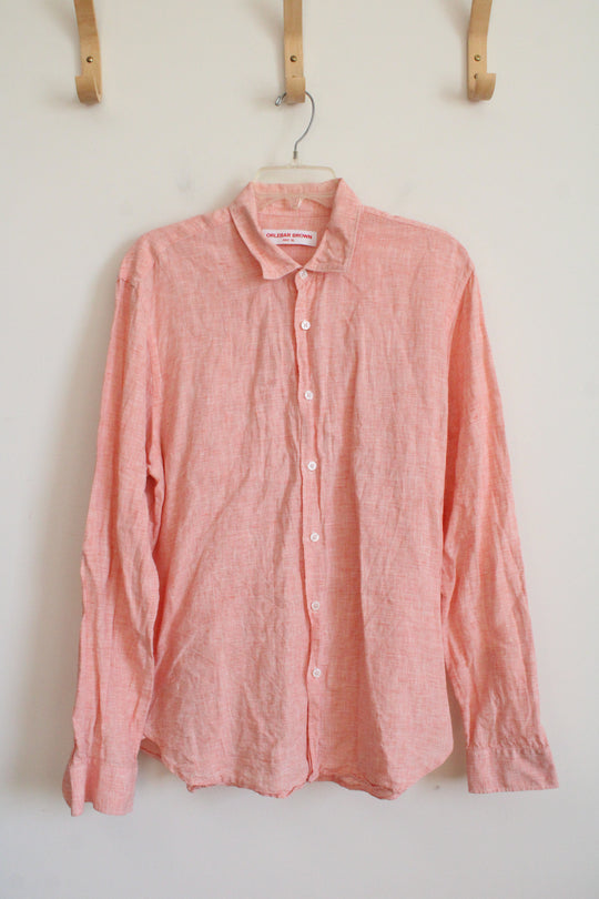 Orlebar Brown Orange Linen Button Down Shirt | XL