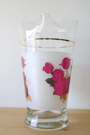 Vintage Rose Etched Gold Glass Pitcher