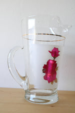 Vintage Rose Etched Gold Glass Pitcher