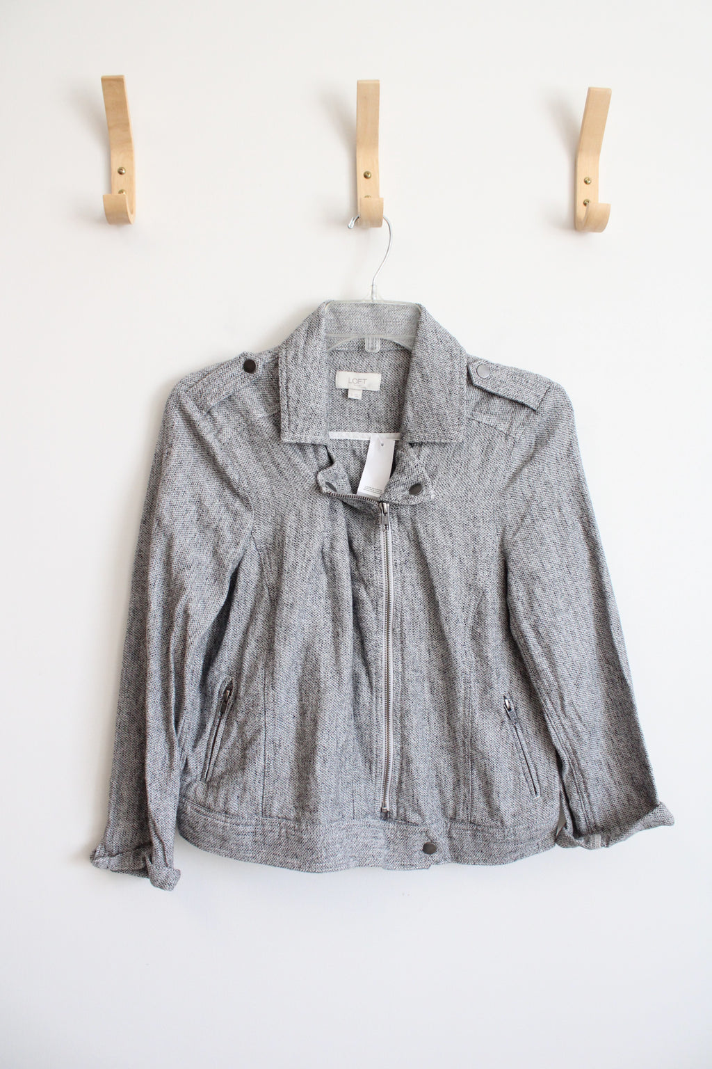 NEW LOFT Black & White Linen Blend Full Zip Jacket | S