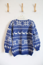 Vintage Geilo Husflid Blue & White Handknitted Wool Sweater | M/L