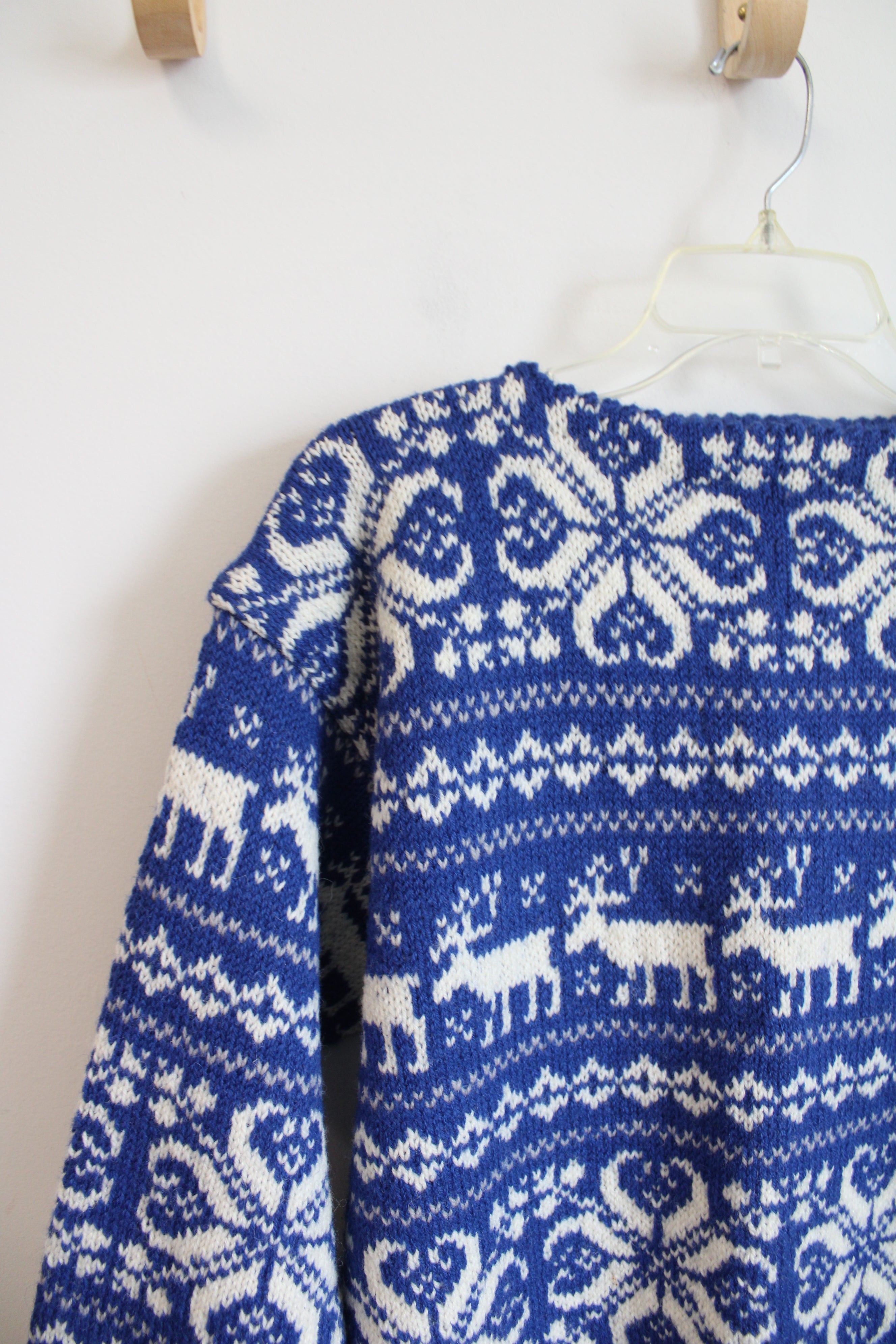 Vintage Geilo Husflid Blue & White Handknitted Wool Sweater | M/L