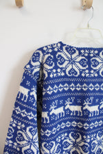 Vintage Geilo Husflid Blue & White Handknitted Wool Sweater | M/L