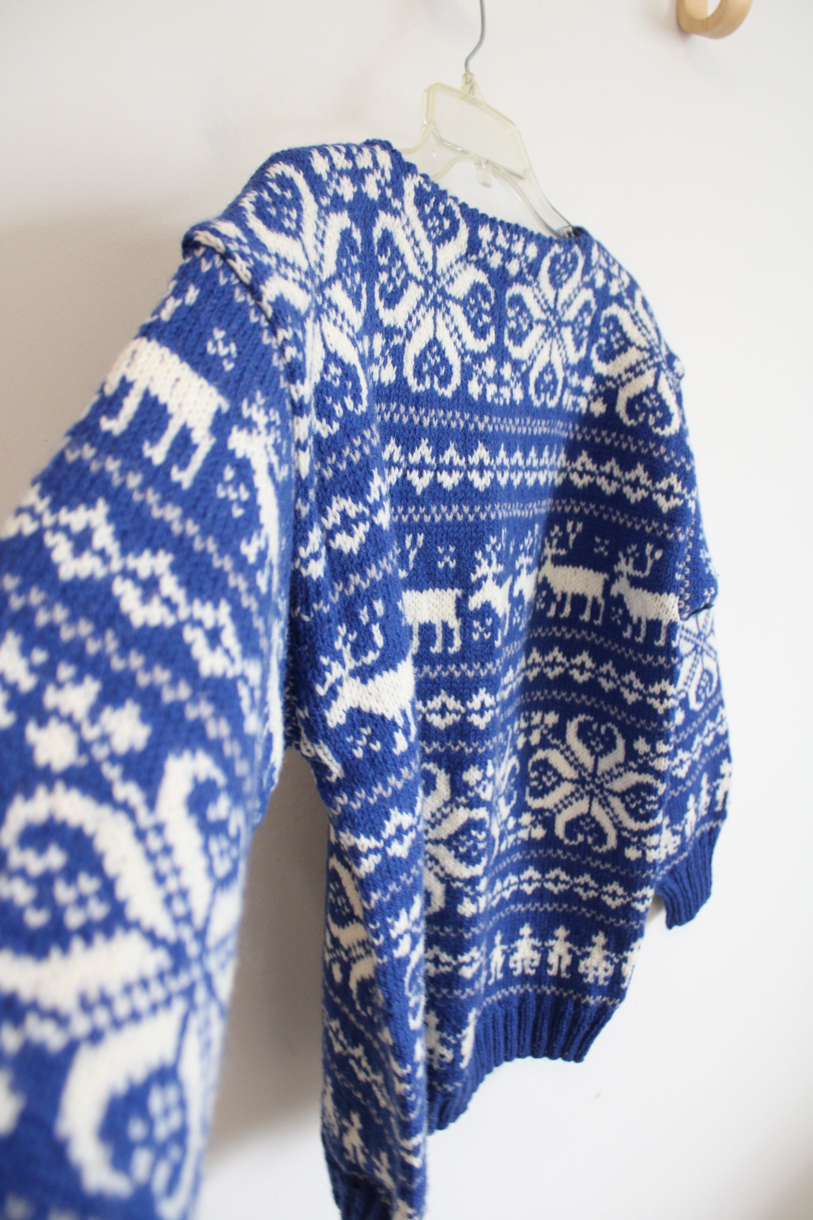 Vintage Geilo Husflid Blue & White Handknitted Wool Sweater | M/L