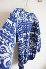 Vintage Geilo Husflid Blue & White Handknitted Wool Sweater | M/L