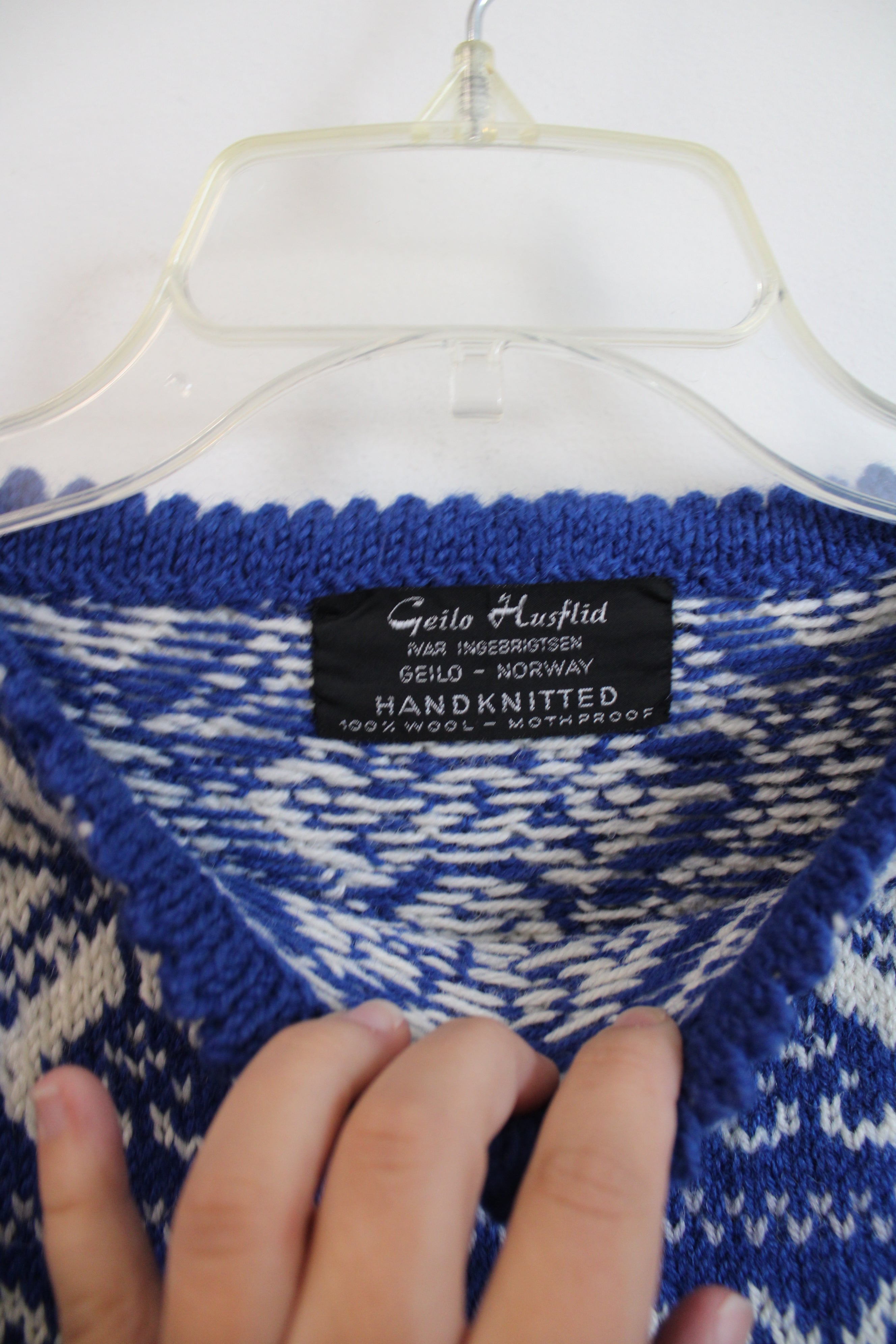 Vintage Geilo Husflid Blue & White Handknitted Wool Sweater | M/L