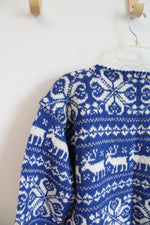 Vintage Geilo Husflid Blue & White Handknitted Wool Sweater | M/L