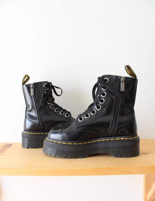 Dr. Martens Toe Guard Black Leather Platform Combat Boots | Size 6