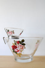 Vintage West Virginia Glass Rose Chip and Dip Set