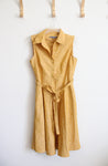 Sharagano Yellow Gold Button Down Belted Sleeveless Dress | 8