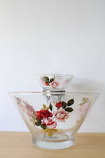 Vintage West Virginia Glass Rose Chip and Dip Set