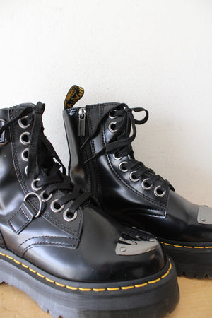 Dr. Martens Toe Guard Black Leather Platform Combat Boots | Size 6