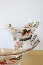 Vintage West Virginia Glass Rose Chip and Dip Set