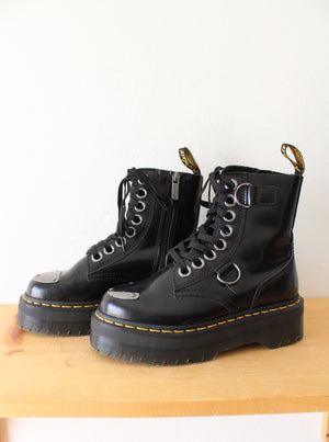 Dr. Martens Toe Guard Black Leather Platform Combat Boots | Size 6