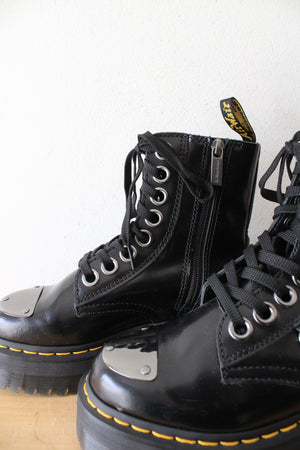 Dr. Martens Toe Guard Black Leather Platform Combat Boots | Size 6