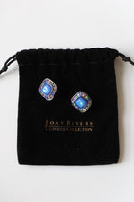Joan Rivers Blue Square Stone Clip On Earrings