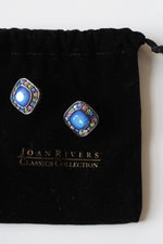 Joan Rivers Blue Square Stone Clip On Earrings