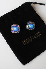 Joan Rivers Blue Square Stone Clip On Earrings
