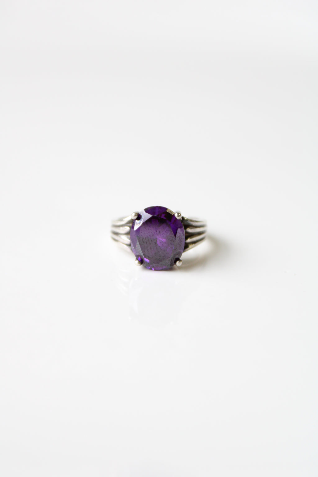 Sterling Silver Round Purple Stone Ring | Size 5
