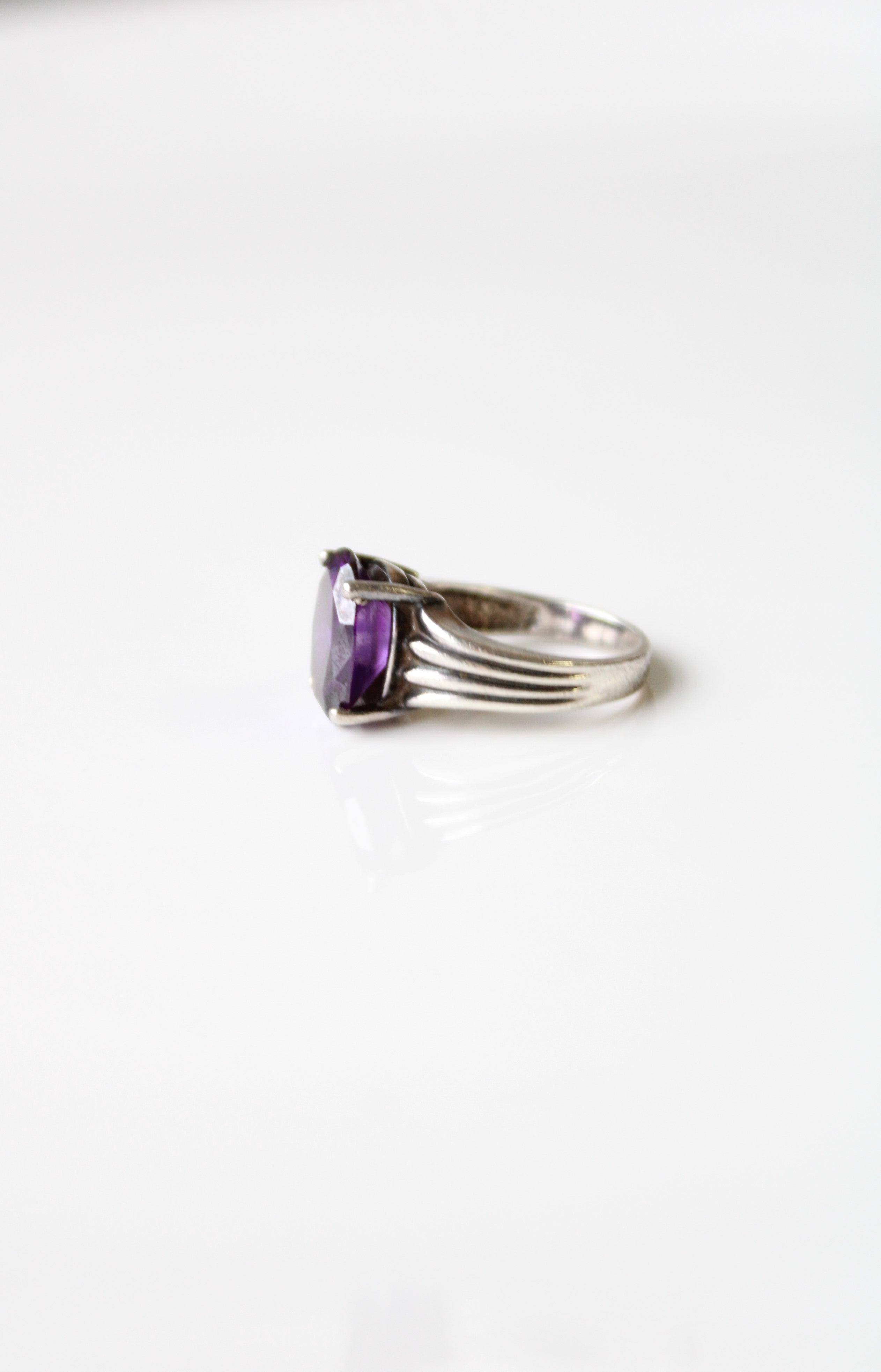 Sterling Silver Round Purple Stone Ring | Size 5