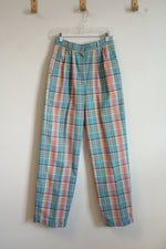 Wrangler Vintage Teal Orange and Pink Plaid Pleated Pants | 5