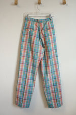Wrangler Vintage Teal Orange and Pink Plaid Pleated Pants | 5