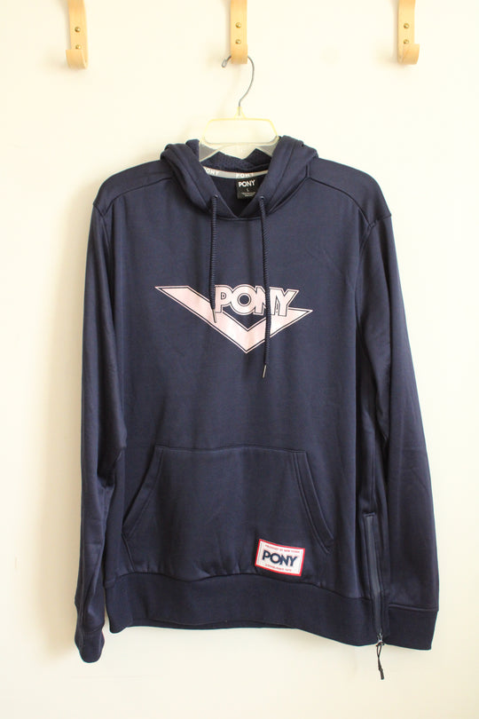 PONY Navy Blue and Pink Hoodie with Zip | L