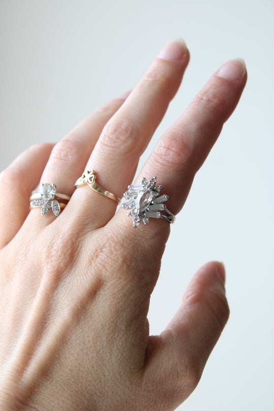 Clear Stone 14K GE Baguette & Marquise Stone Ring | Size 6