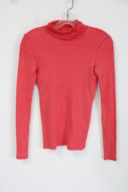Aerie Real Soft Coral Ribbed Turtleneck Long Sleeved Shirt | XS