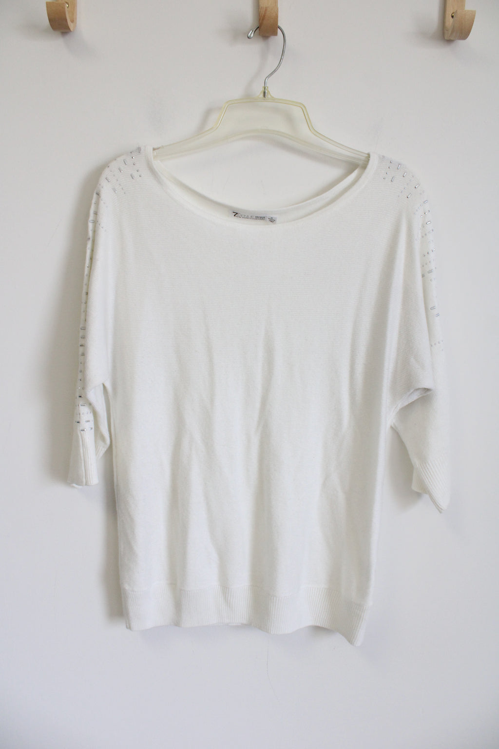 7th Avenue Design Studio White Knit Studded Sweater | M