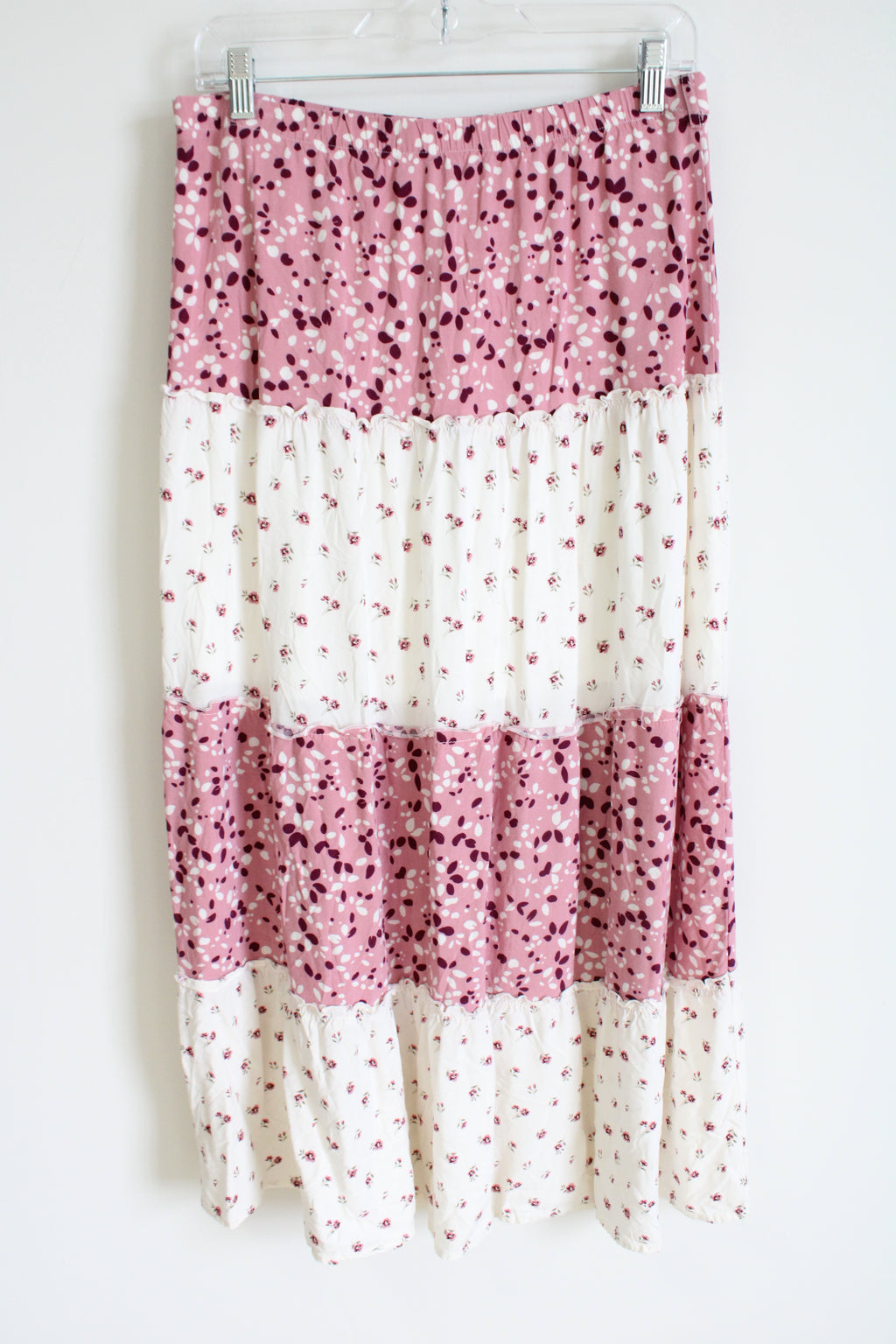 No Comment Pink White Floral Tiered Skirt | L