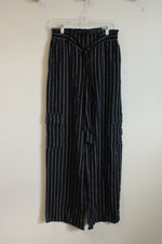 NEW Maurice's Linen Blend Navy and White Striped Cargo Pocket Drawstring Pants | S