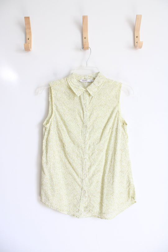 Old Navy Light Green Floral Button Down Sleeveless Top | XS