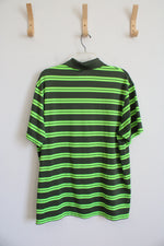Under Armour Loose Fit Olive Green & Neon Green Striped Polo Shirt | XL