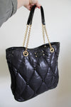 Kate Spade New York Black Quilted Nylon Gold Chain Chain Straps Tote Purse