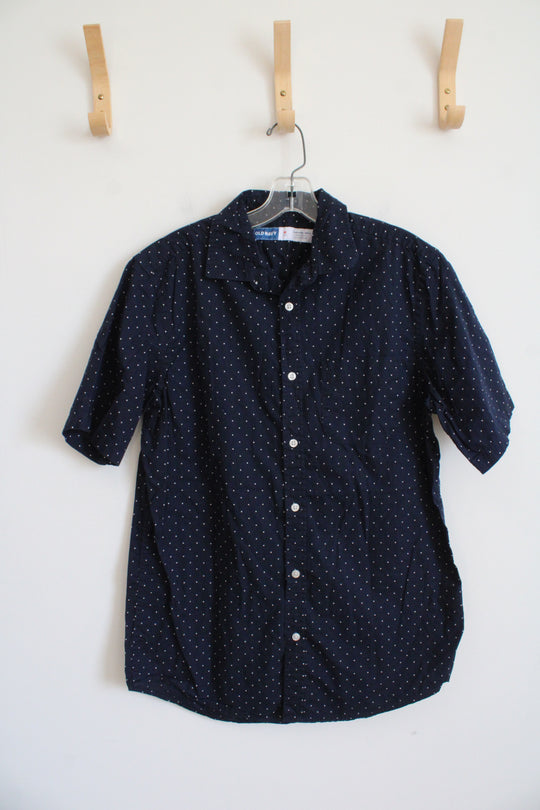 Old Navy Regular Fit Everyday Navy & White Polka Dot Button Down Shirt | M Tall