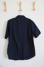 Old Navy Regular Fit Everyday Navy & White Polka Dot Button Down Shirt | M Tall