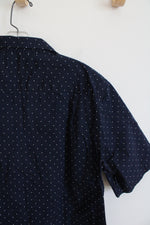 Old Navy Regular Fit Everyday Navy & White Polka Dot Button Down Shirt | M Tall