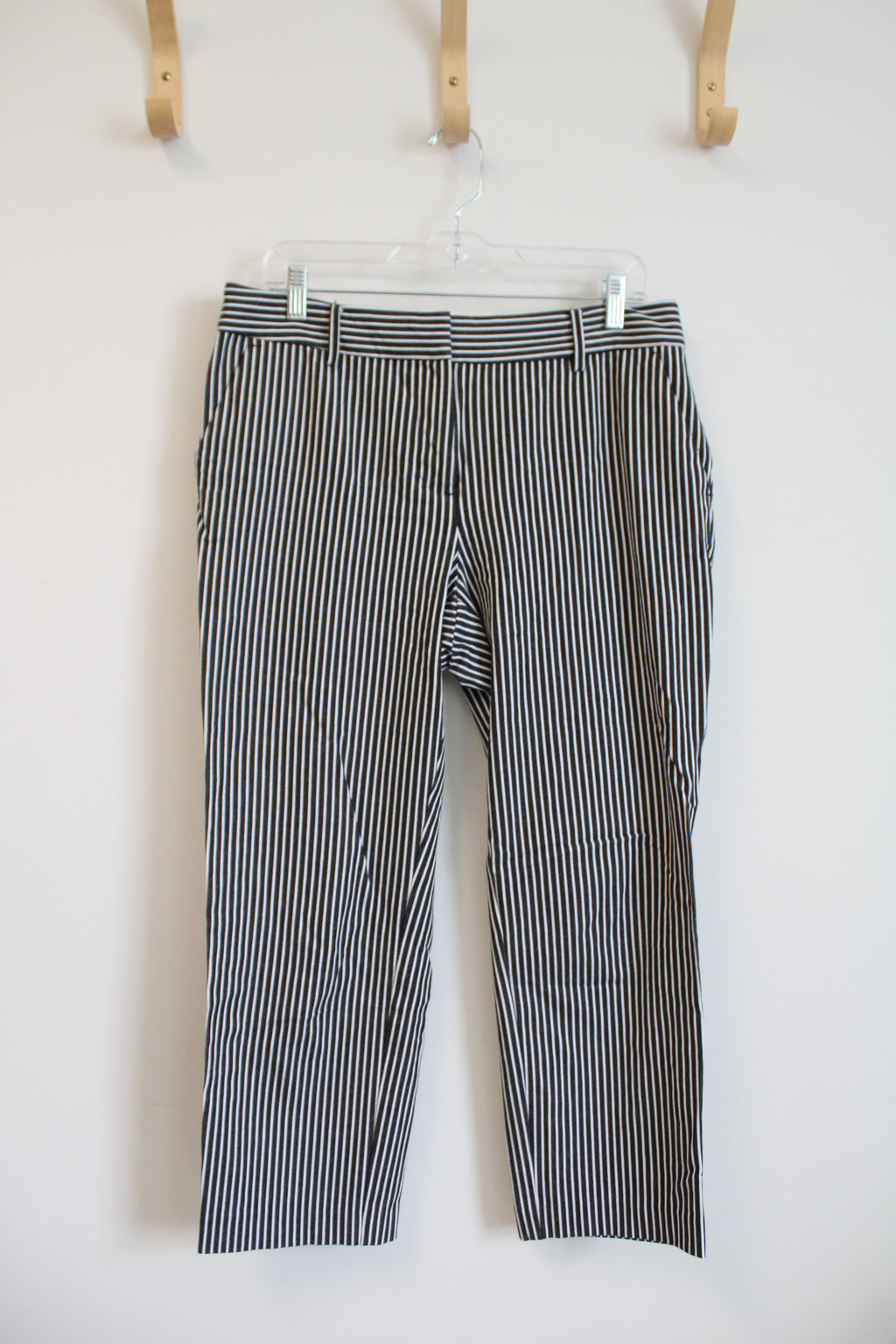 LOFT The Riviera Slim Gray & White Striped Pants | 10