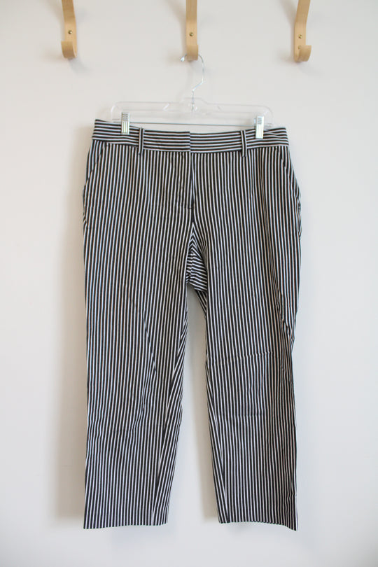 LOFT The Riviera Slim Gray & White Striped Pants | 10