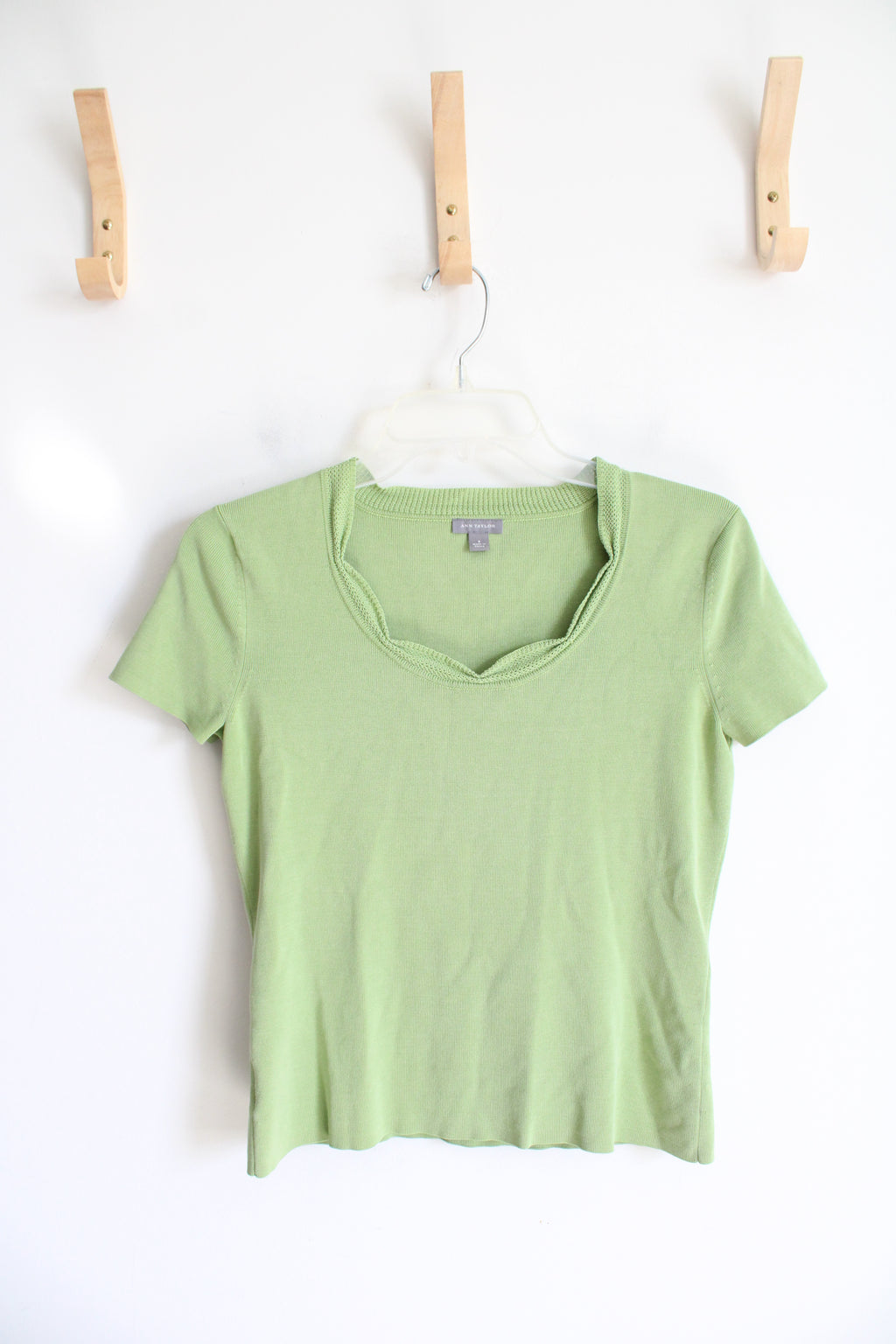 Ann Taylor Green Scalloped Neck Silk Blend Top | S