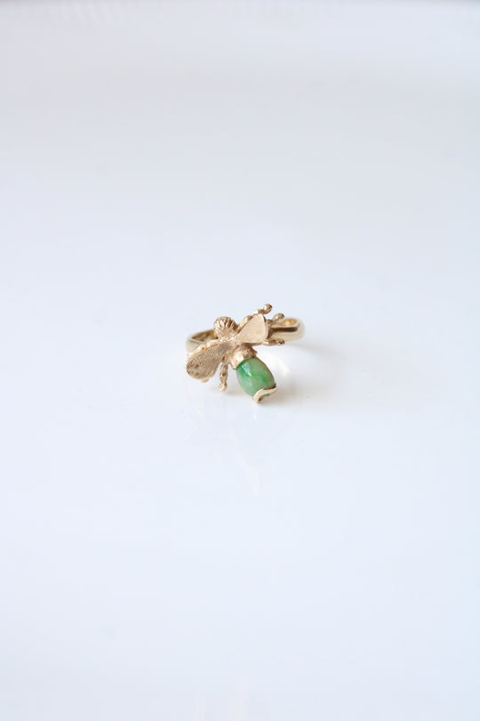 14K Yellow Gold Jade Bee Ring | Size 6
