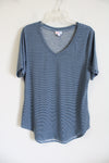 LuLaRoe Blue Striped V-Neck Shirt | M