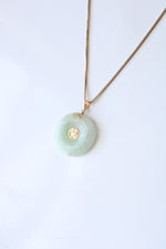 Green Jade 14K Yellow Gold Good Fortune Necklace